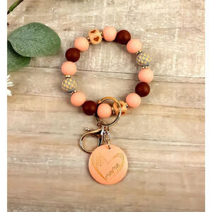 Mama Pink Brown Beaded Keychain Bracelet